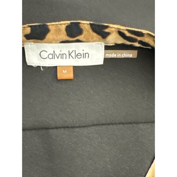 Calvin Klein Women Black with Animal Trim Roll Tab Button Front Button Shirt M - Picture 9 of 10
